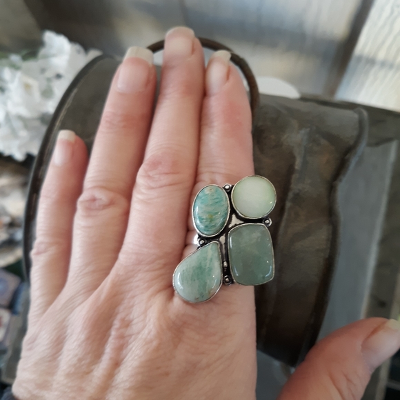 New Amazonite & Agate 925 Silver Statement Ring. - Picture 4 of 9